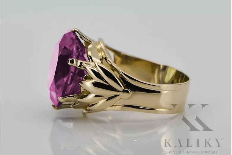 خاتم أسلوب فينتاج Amethyst 8 كارت من الذهب الأصفر vrc029x-am Art Deco مجوهرات فينتاج من اتحاد الجمهوريات السوفيتية، أسلوب روسي